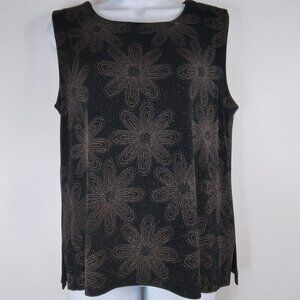 Chico’s Travelers Floral Sleeveless Metallic Accents Top Size L
